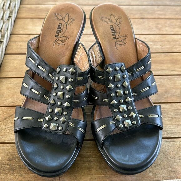 Umberto Raffini Slide Wedge Leather Sandals 40=9 - Picture 1 of 8